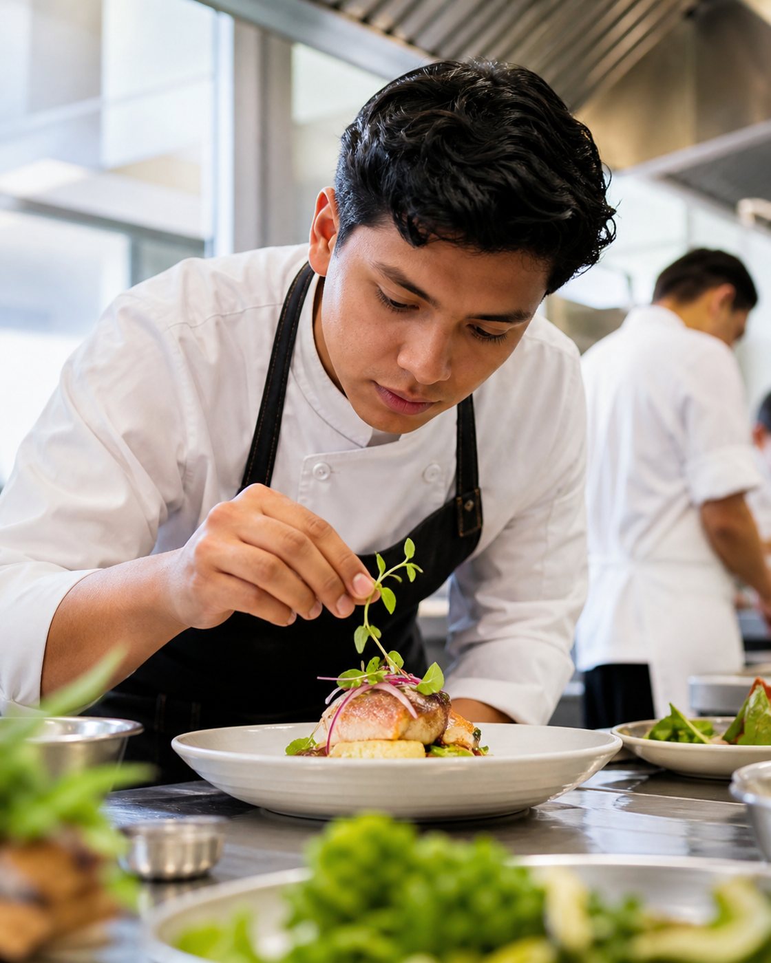 Estudiante practicando técnicas de cocina